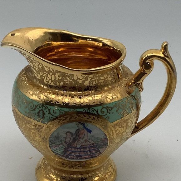 Vintage Le Mieux 24k Gold Hand Decorated Footed Cream Pitcher - Picture 3 of 14